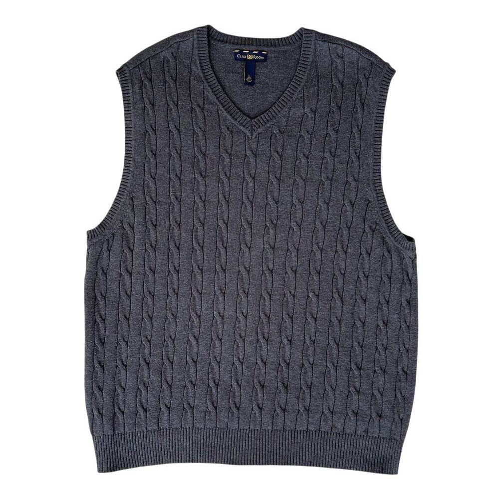 Club Room Men's Cable Knit V-Neck Sweater Vest Gray Size L - Picture 7 of 9